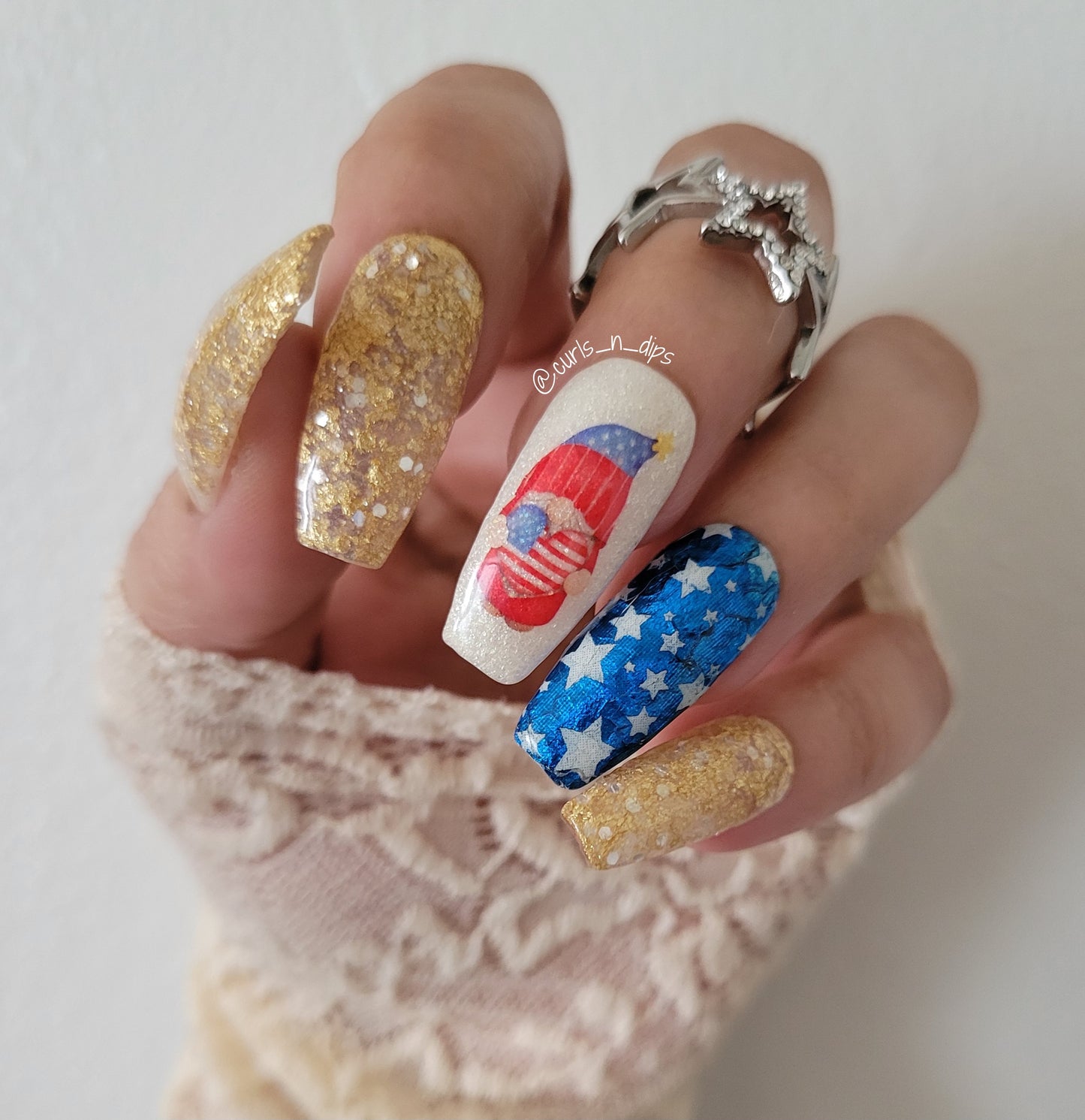 Acrylic Dip Powder For Nails- Gold Foil - Fireworks