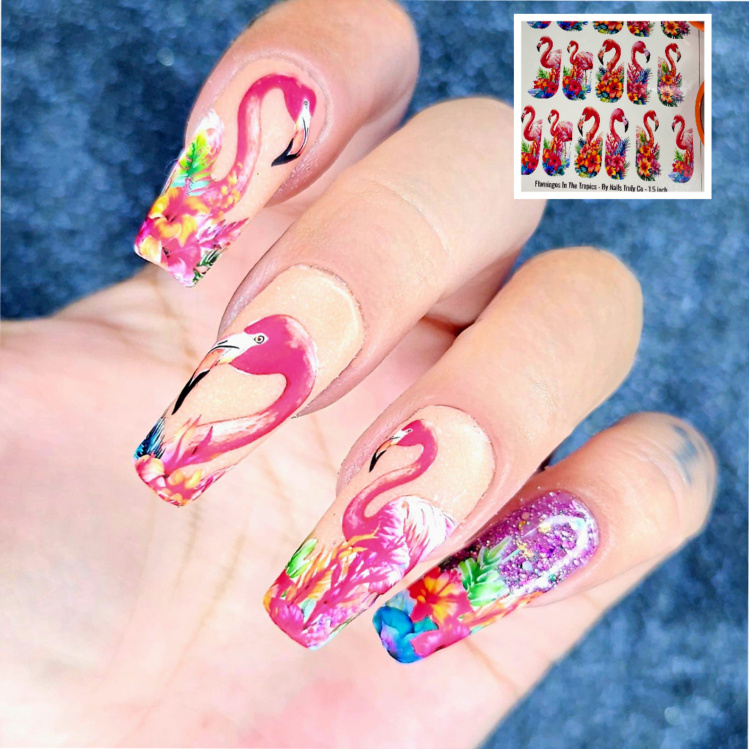 Tropical Nail Art - Flamingos In The Tropics