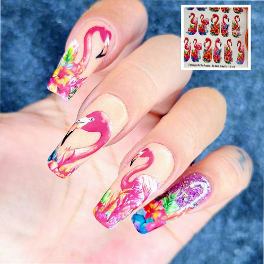 Tropical Nail Art - Flamingos In The Tropics