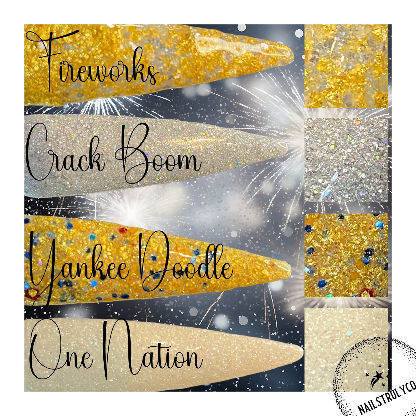 Acrylic Dip Powder For Nails- Gold Foil With Glitter- Yankee Doodle