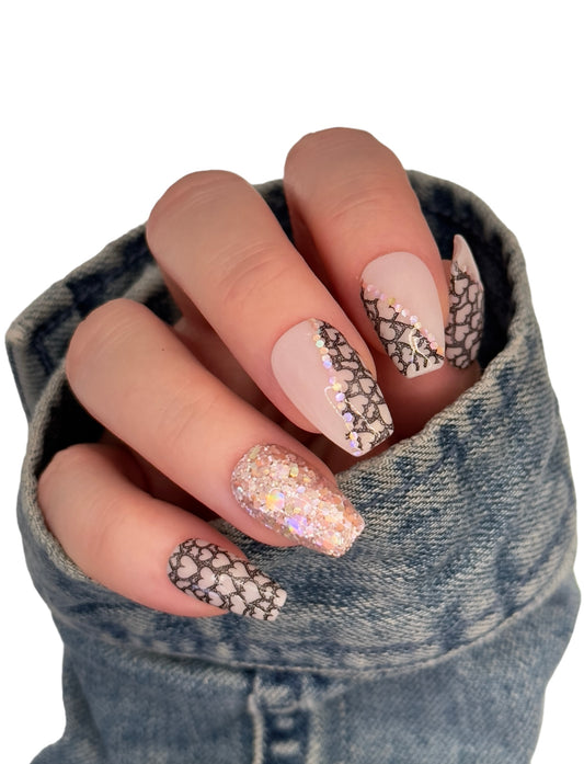 Valentines Day-  Black Lace Hearts-  Full Coverage- Decals For Nails