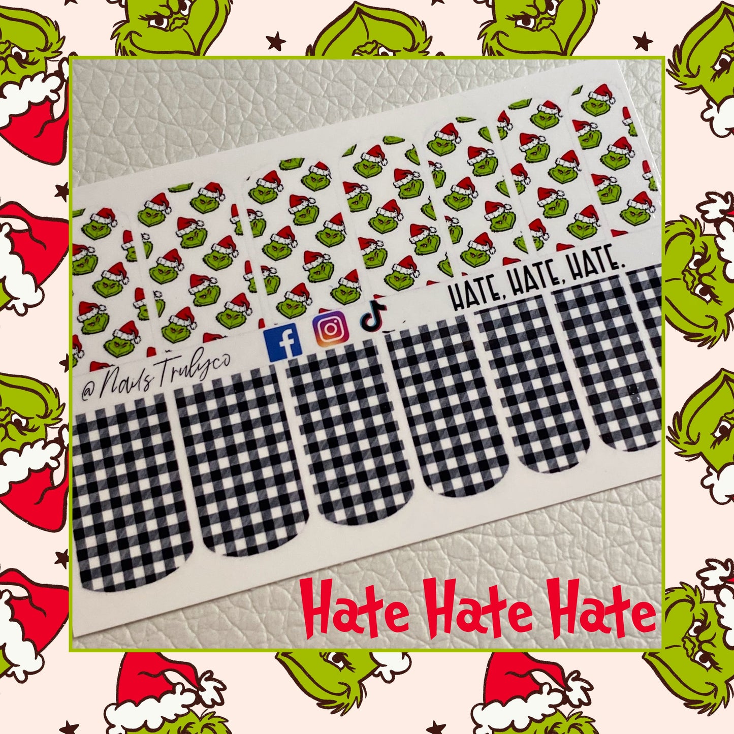 Christmas, Grinch, Nail Wraps,- Hate Hate Hate