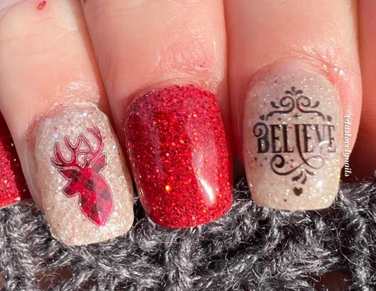 Buffalo Plaid Christmas Nail Art-Believe