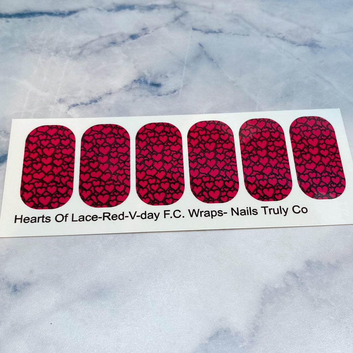 Valentines Day- Red And Black Lace Hearts-  Full Coverage- Decals For Nails