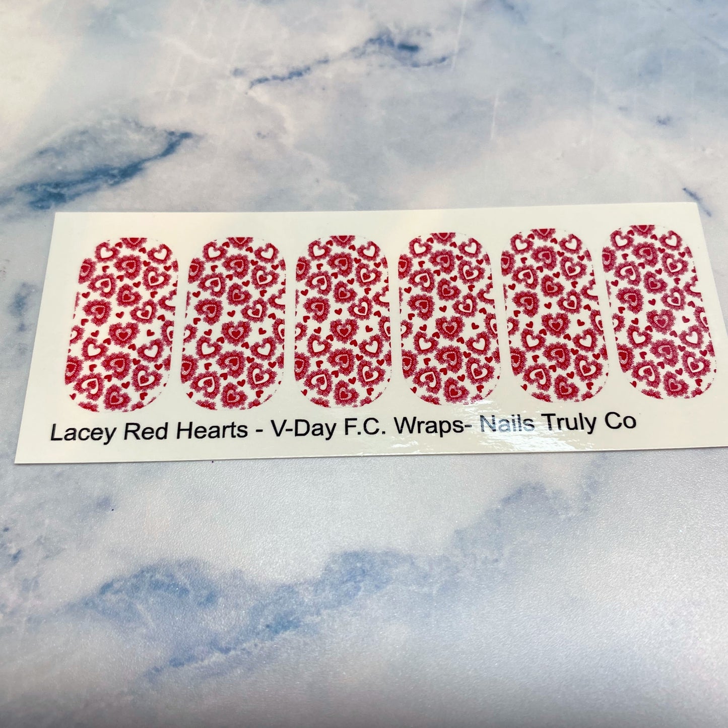 Valentines Day-  Red Lacey  Hearts-  Full Coverage- Decals For Nails