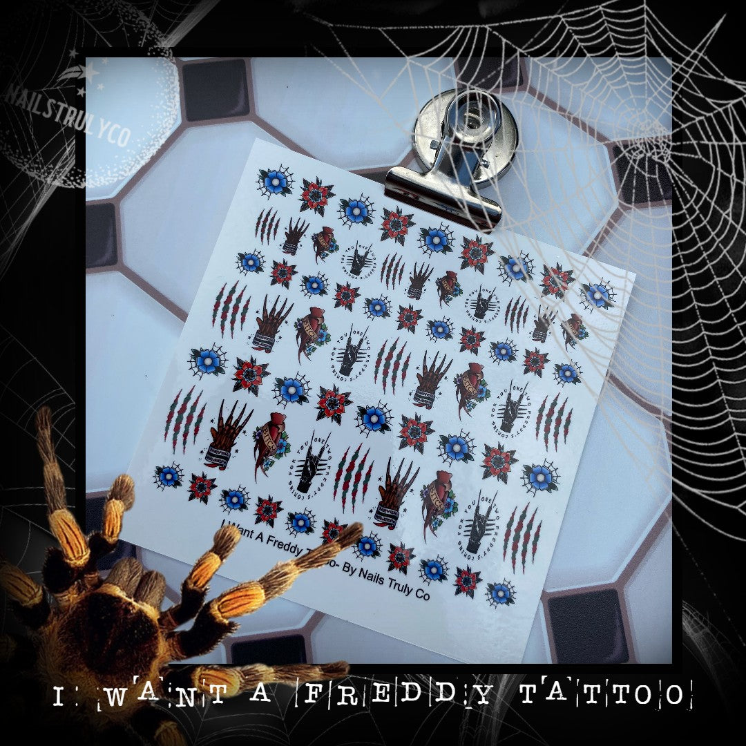 Halloween Horror Decals For Nails- I Want A Freddy Tattoo