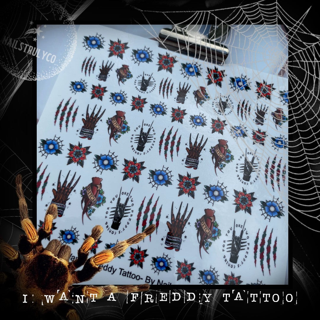 Halloween Horror Decals For Nails- I Want A Freddy Tattoo