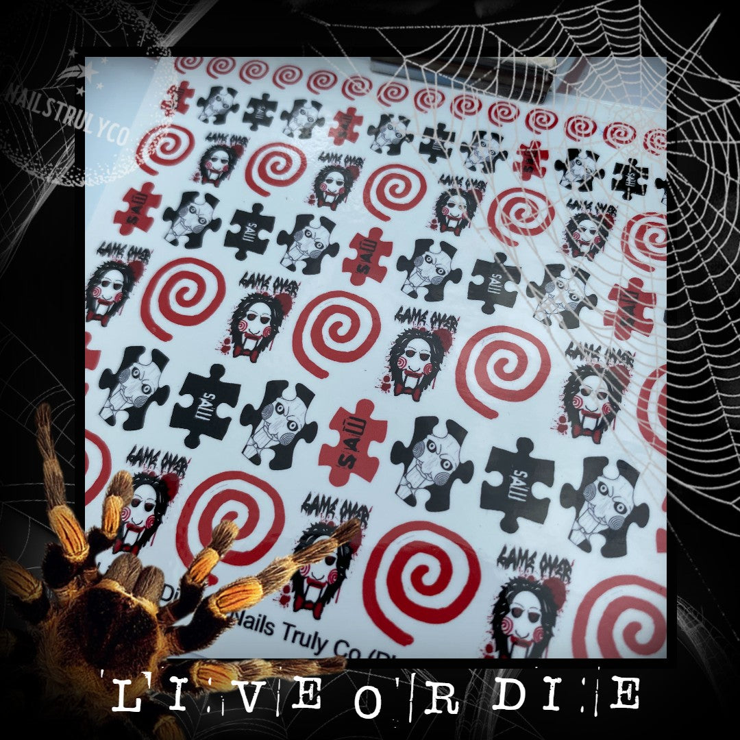 Halloween Horror Decals For Nails- Live Or Die