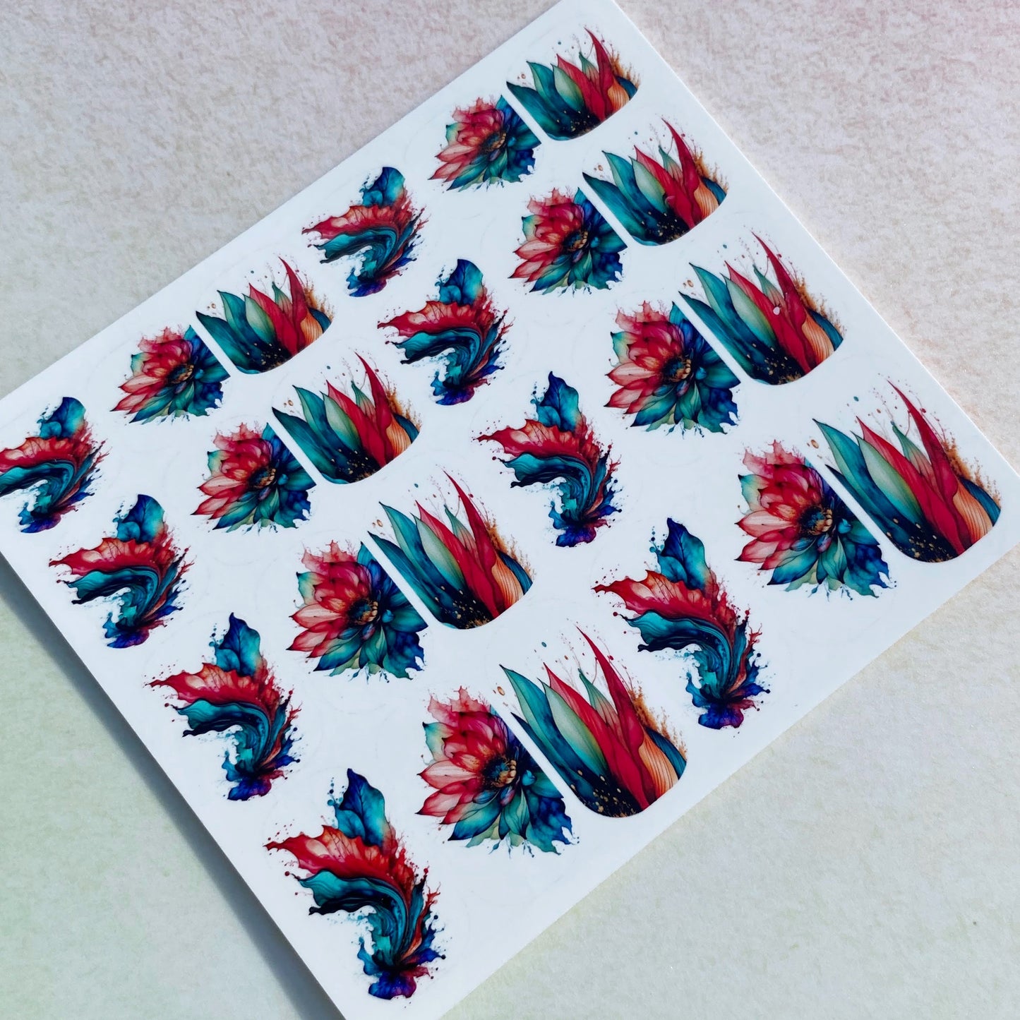 Floral Alcohol Ink Nail Art - Peach Surf