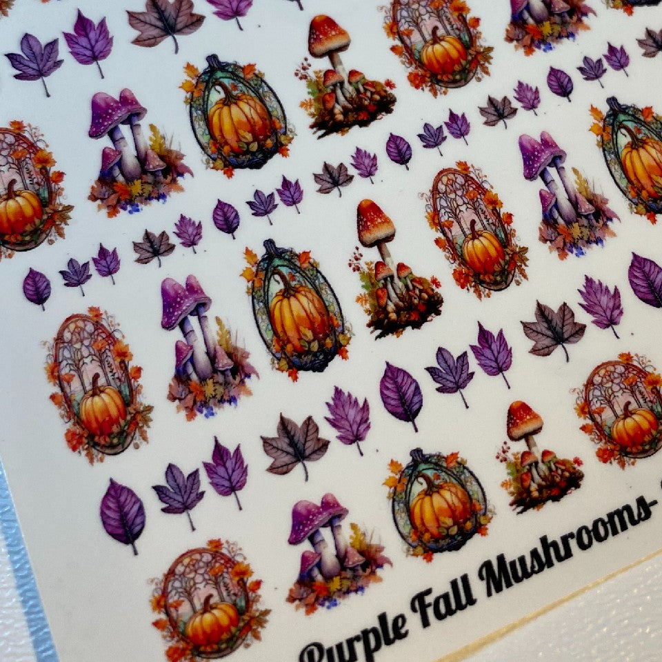 Purple Fall Mushrooms- Decals For Nails