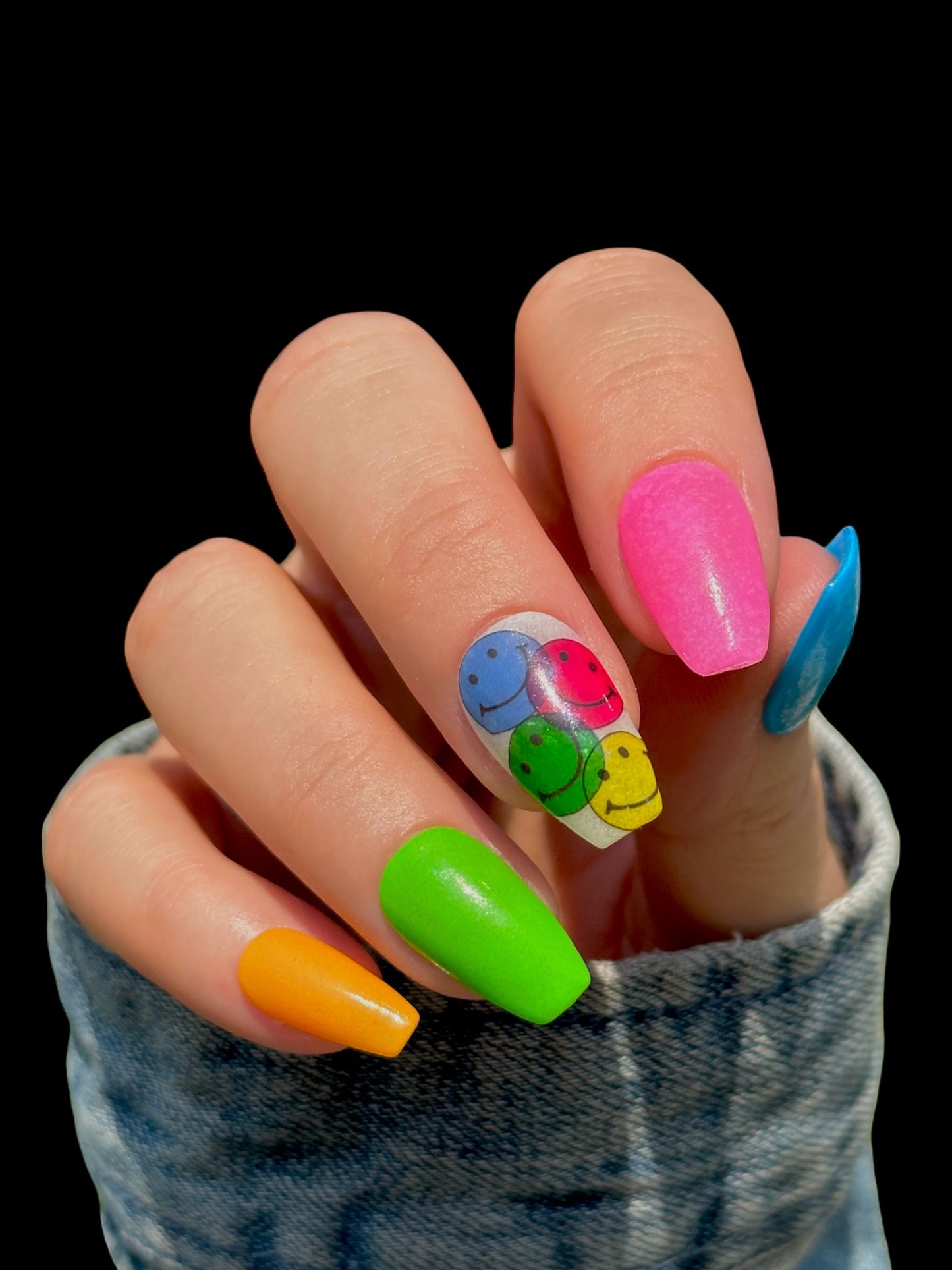 Rainbow Flowers With Smiley Faces- Nail Art Decals