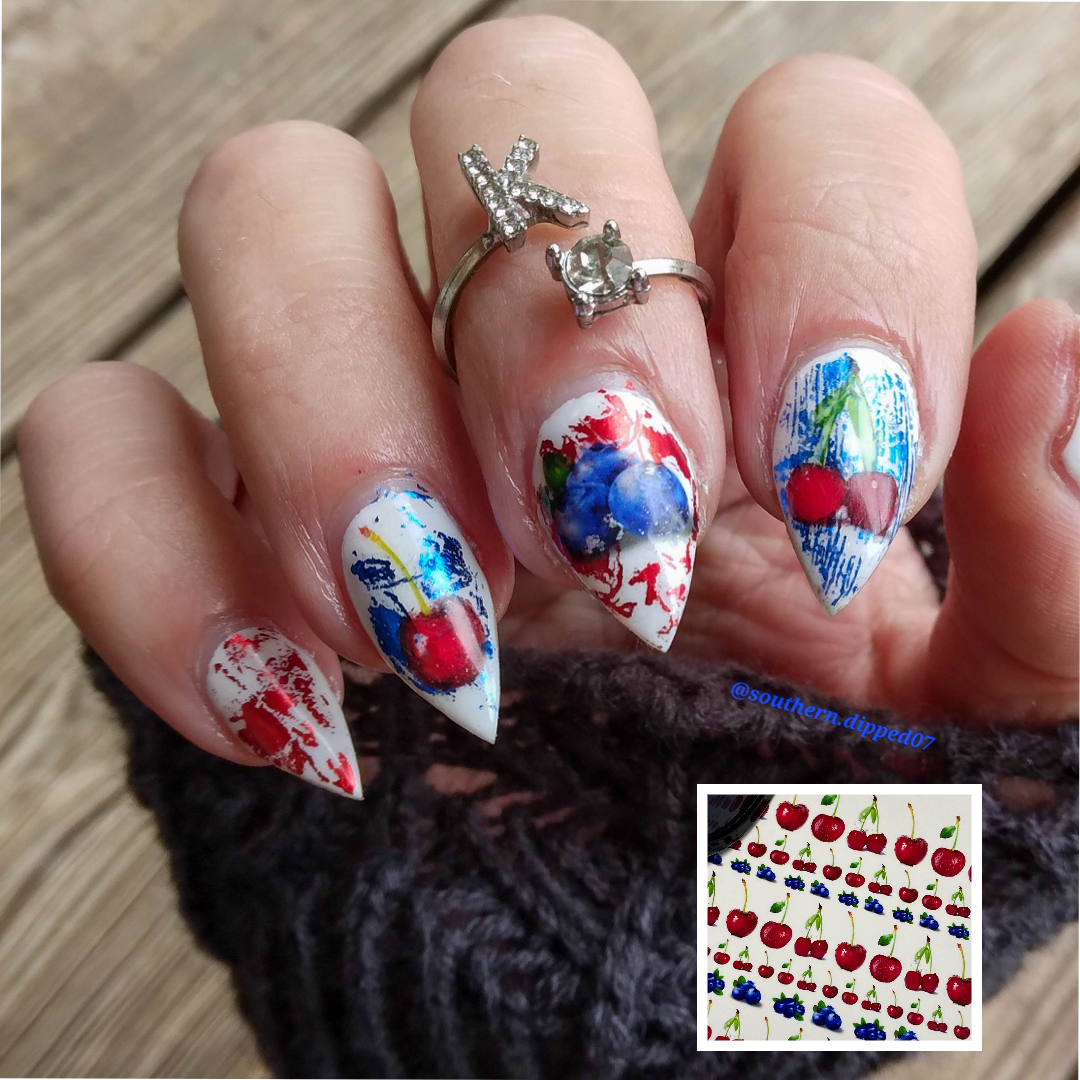 Fruity Patriotic Nail Art - Cherries & Berries Nail Art - Red, White And Cherries