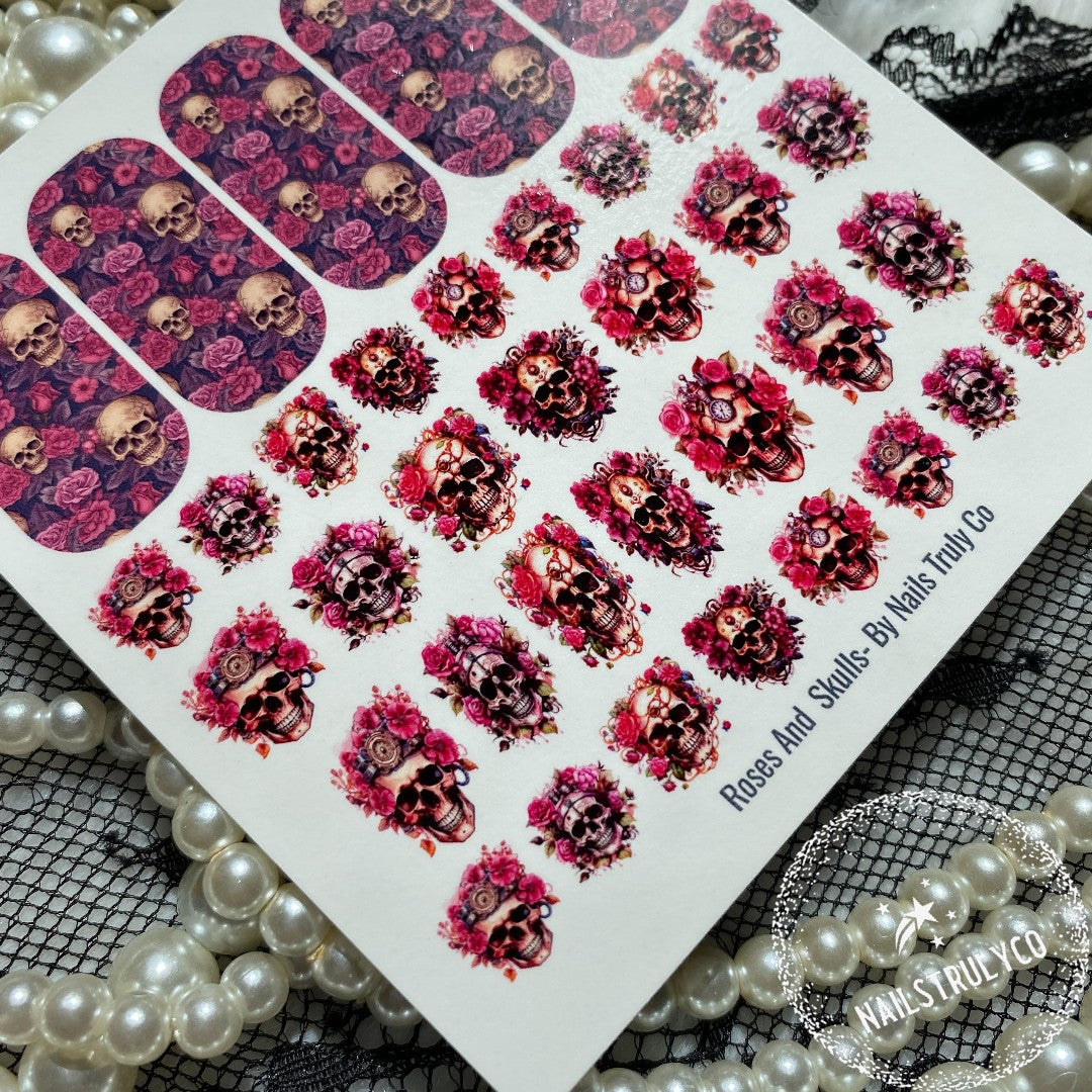 Roses And  Skulls - Full Manicure Sheets