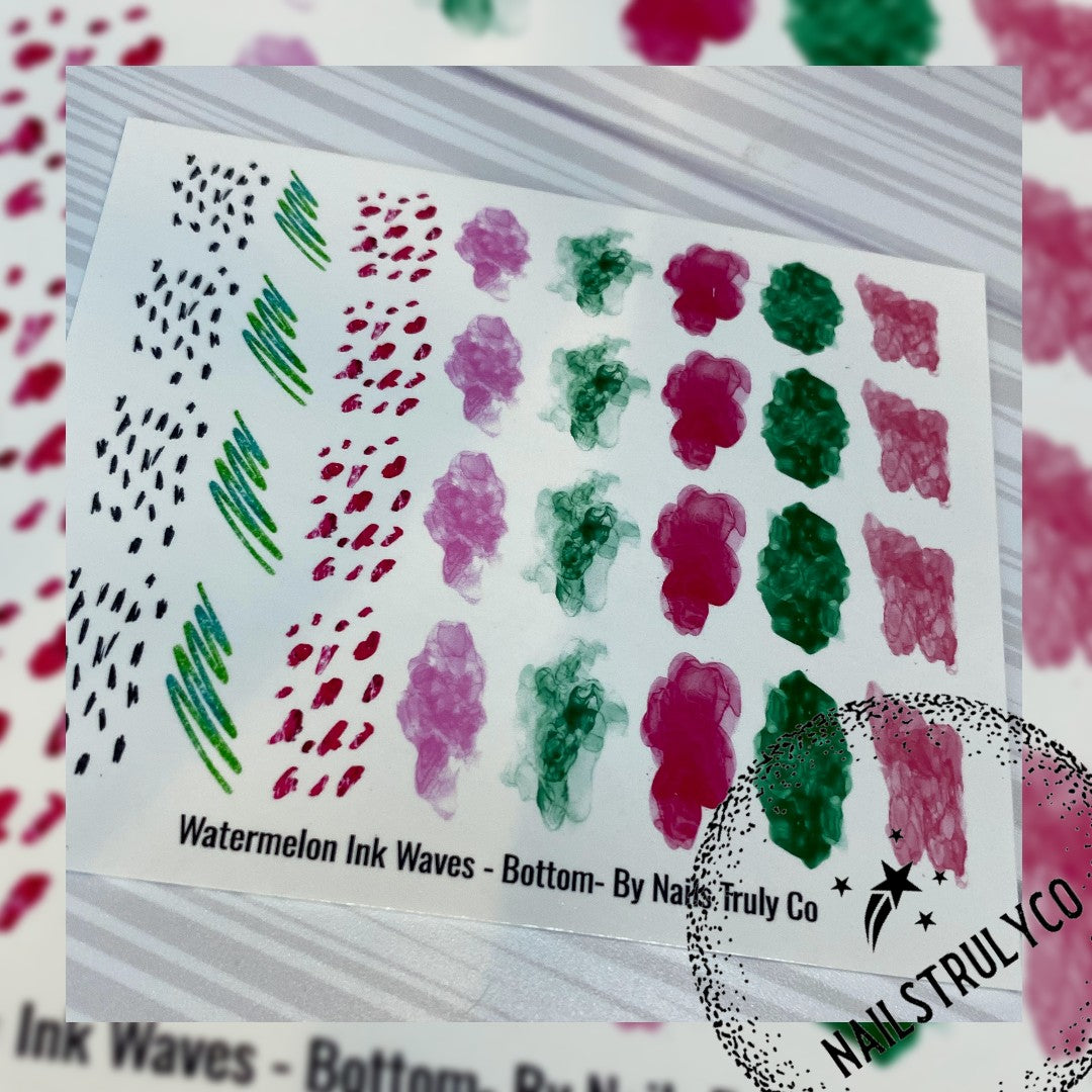 Colorful Abstract Nail Art - Bottoms - Chakra Collection - Watermelon Ink Waves