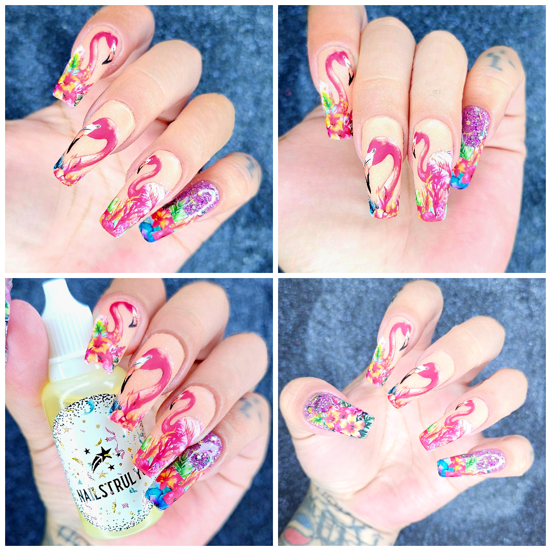 Tropical Nail Art - Flamingos In The Tropics