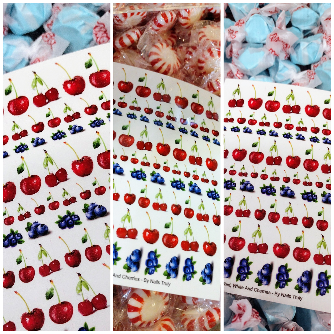 Fruity Patriotic Nail Art - Cherries & Berries Nail Art - Red, White And Cherries