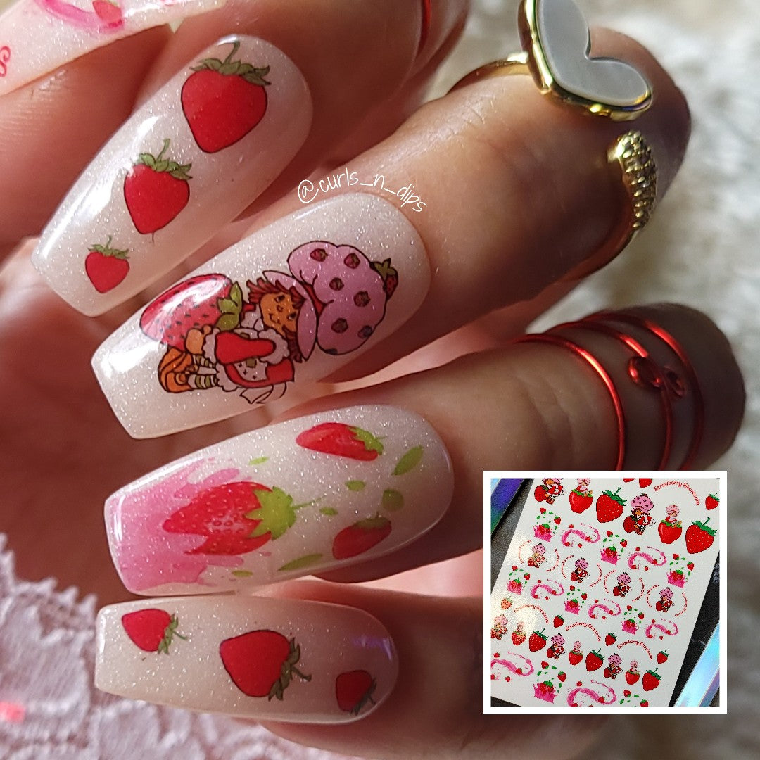 Retro 80s 90s- Nail Art Strawberries - Strawberry Short Cake