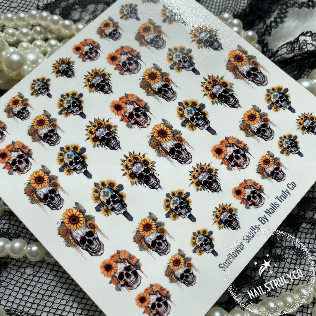 GOTHIC, NAILS, HALLOWEEN-Sunflower Skulls Decals For Nails
