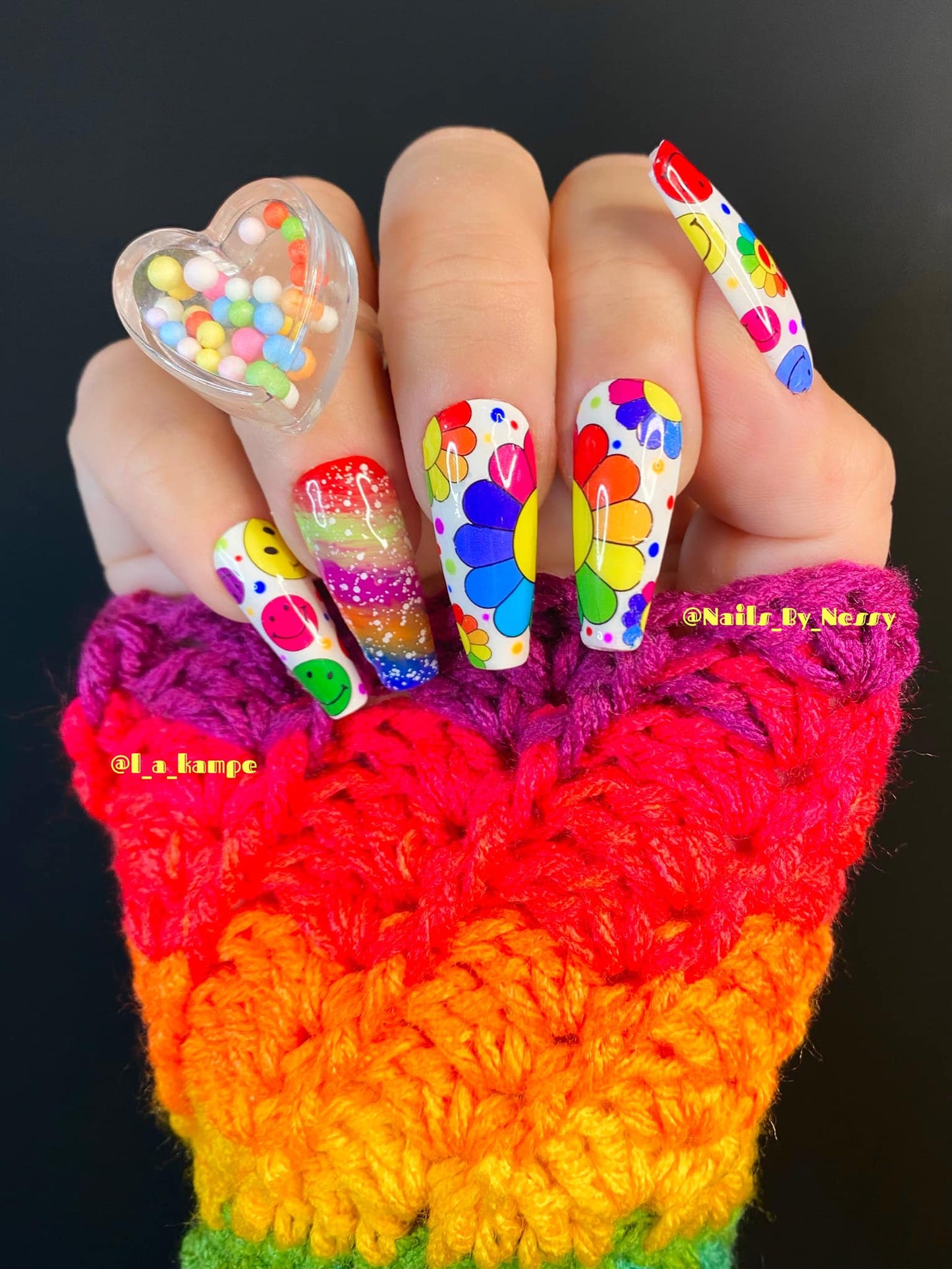 Rainbow Flowers With Smiley Faces- Nail Art Decals