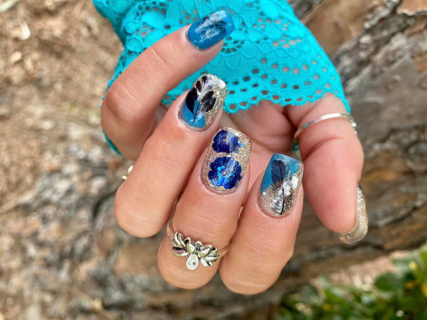 Blue-Azure Aster Flower - Nail Art Decals