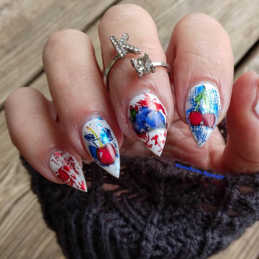 Fruity Patriotic Nail Art - Mix Of Berries  - Red, White And Cherries