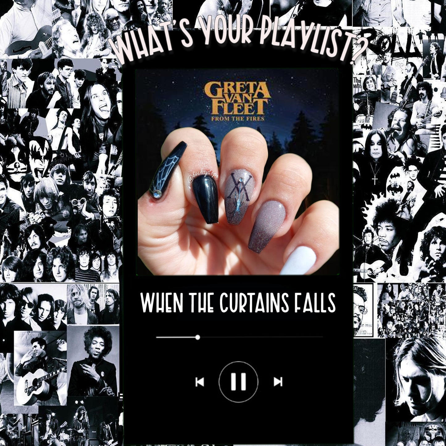 When The Curtains Falls- GVF - Music Nail Art