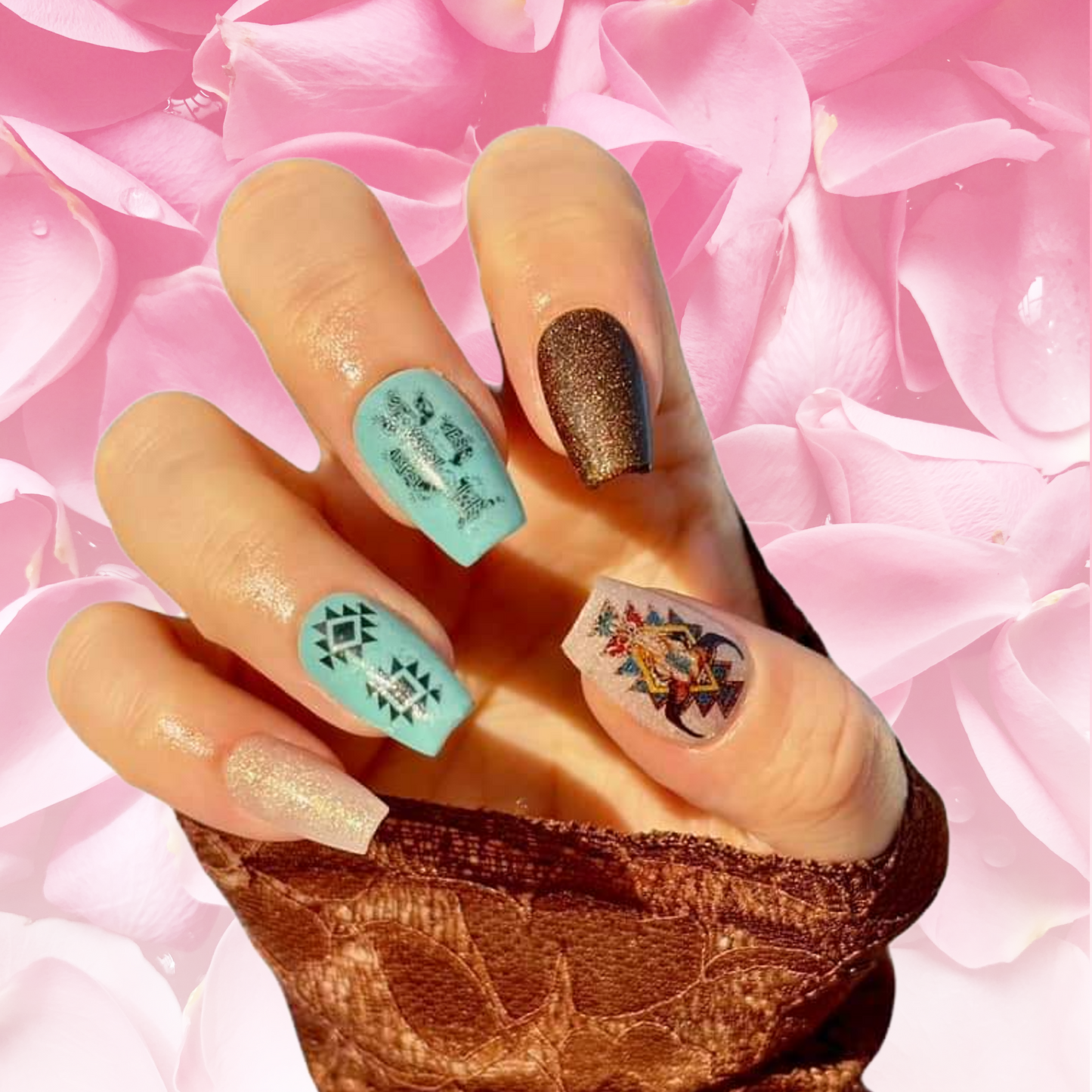 Cow Skull And Flowers Nail Art