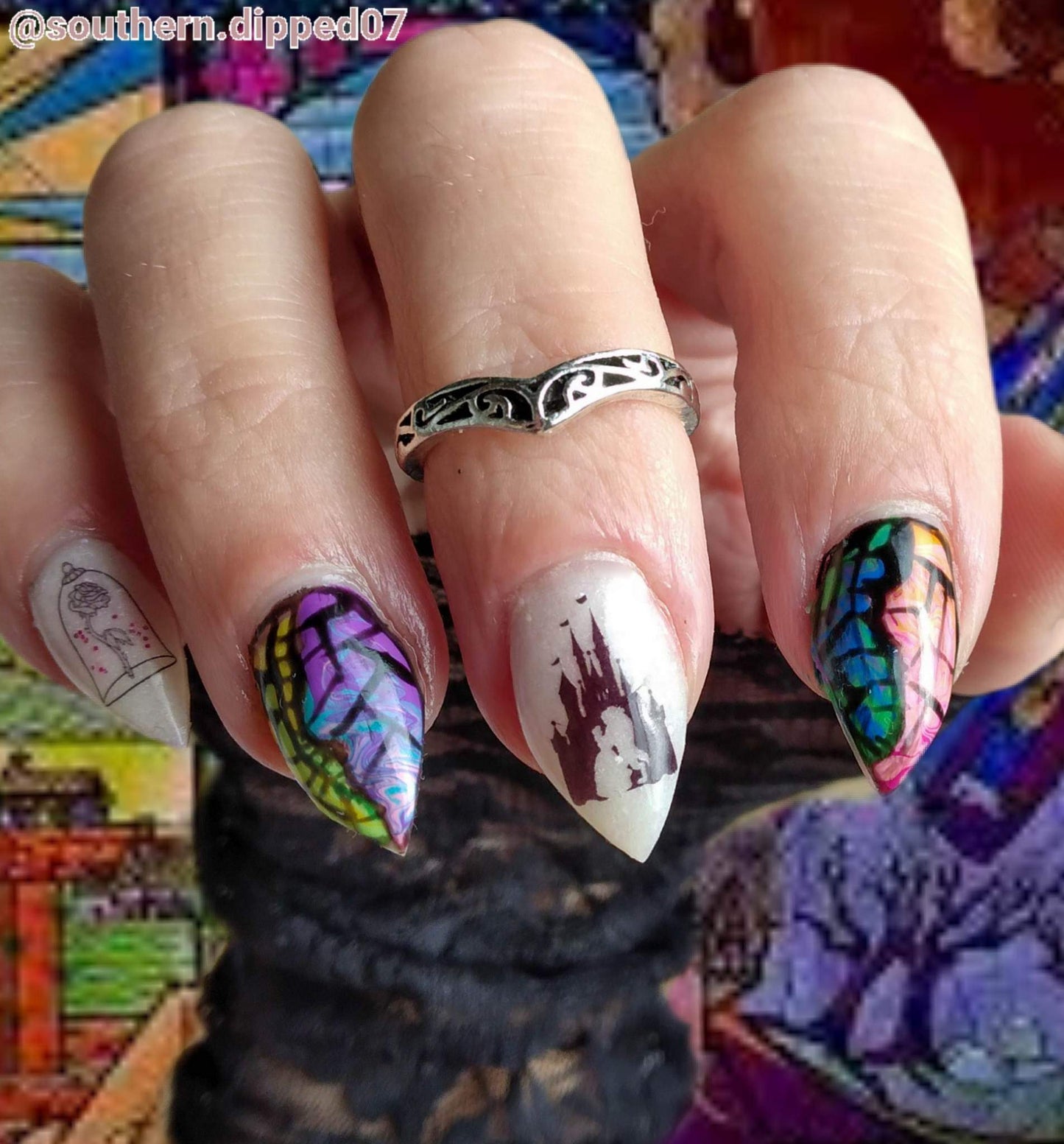 Silhouette Nails Art- Stained Glass Rose